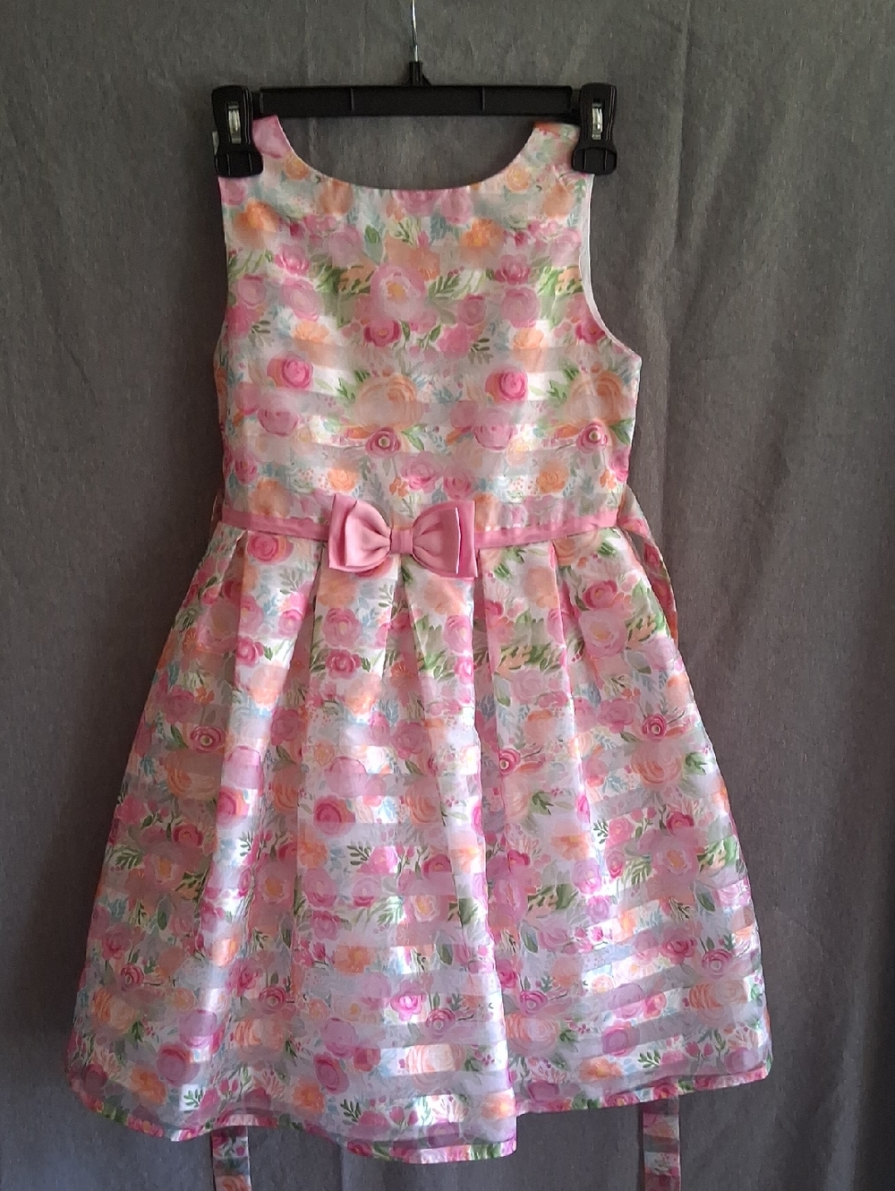 Jona Michelle Pink Floral Satin Bow Party Dress